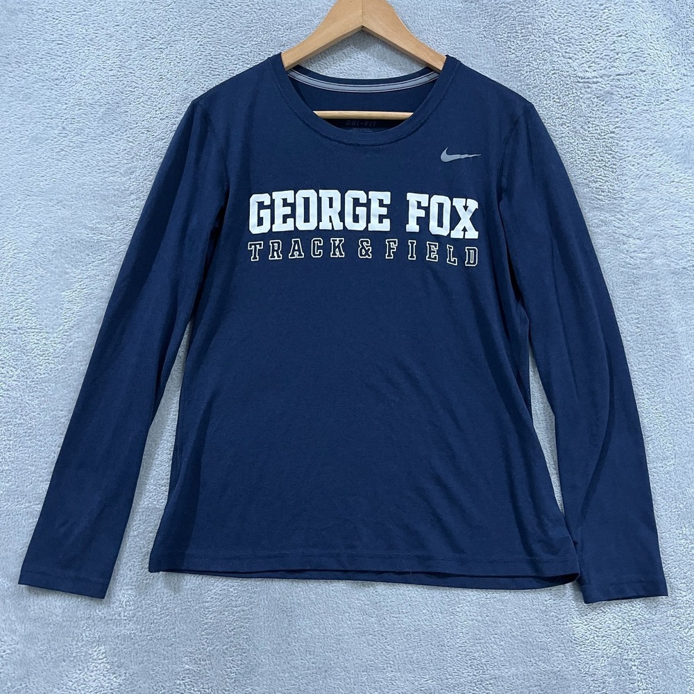 Nike Dri Fit Fitness T Shirt Women M Blue George Fox Track & Field Graphic Print